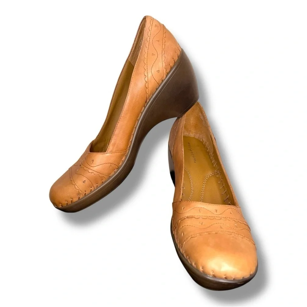 Womens Size 10M Easy Spirit Tan Brown Lether Wedge Shoes Y2K Style Western
